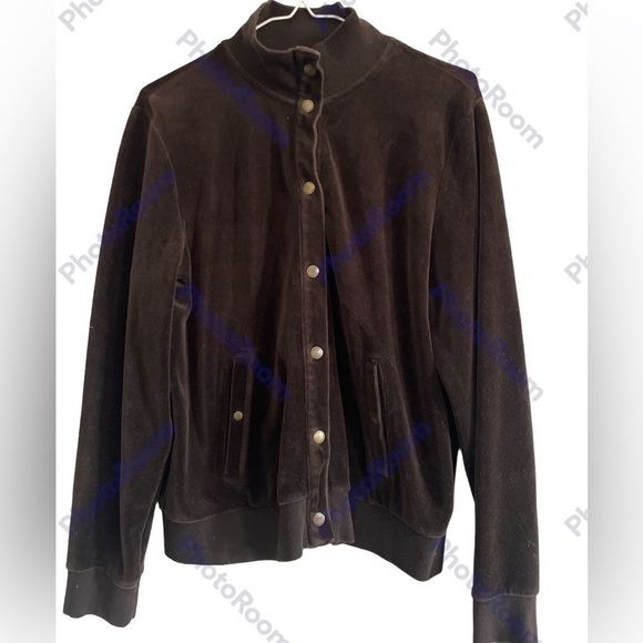 Chaps by Ralph Lauren Large Brown Y2K Velour Snap Close MockNeck Bomber EUC! - Picture 5 of 5